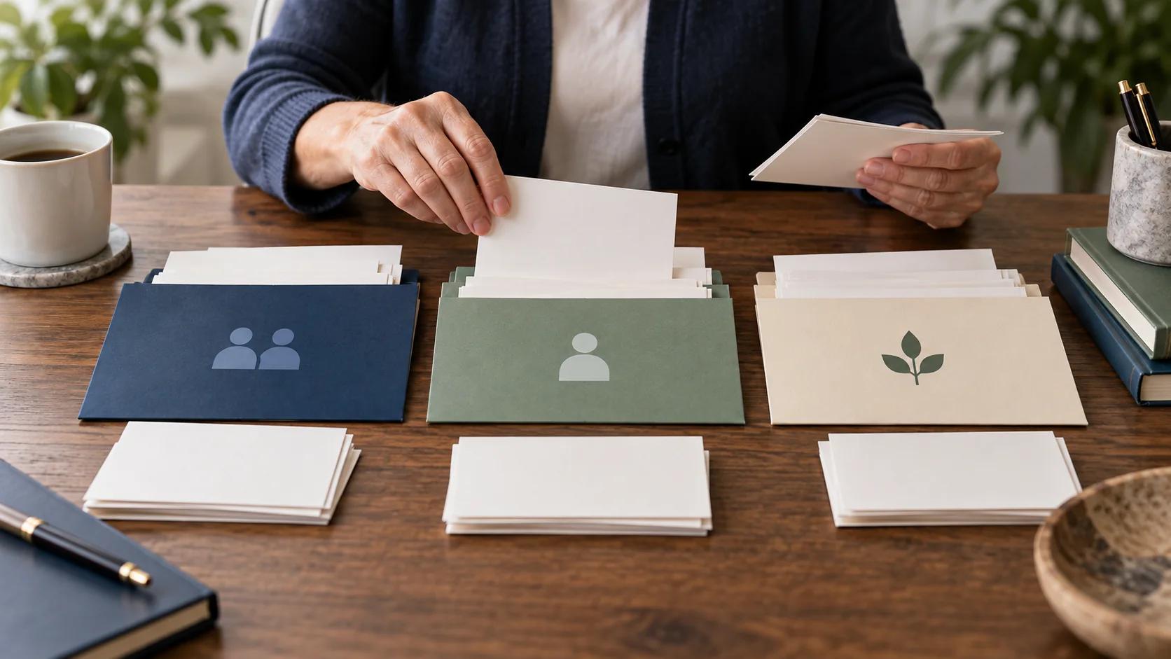 Joint, beneficiary, and estate bank-account paths organized on a table