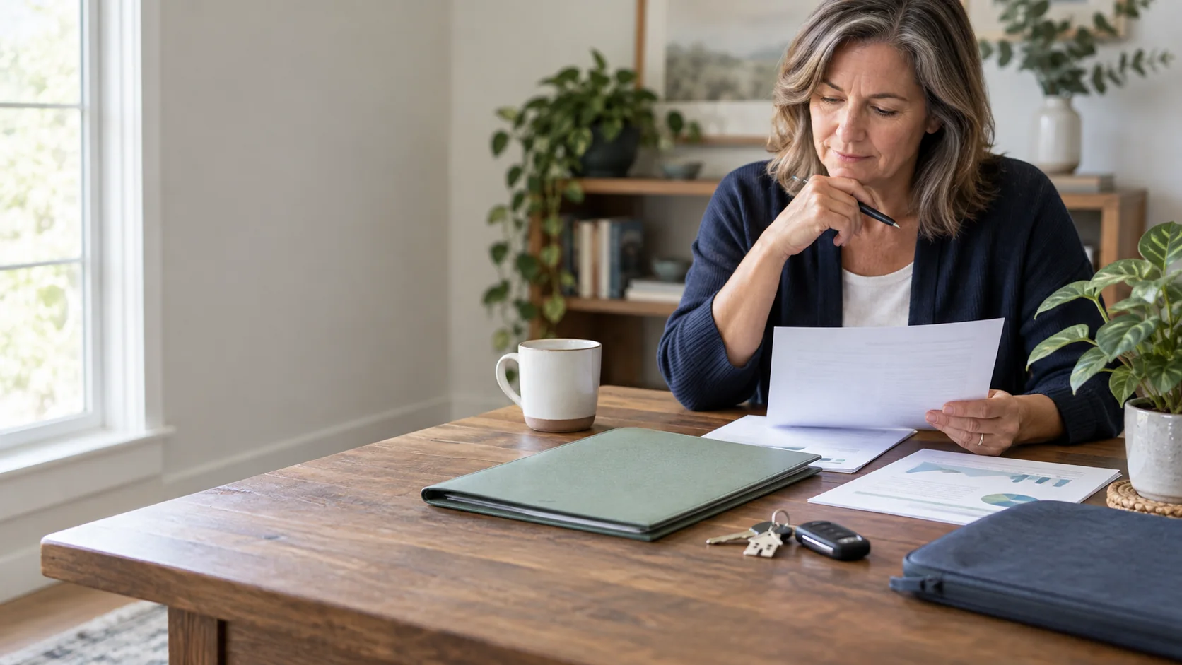 Estate representative reviewing home, vehicle, bank, and investment asset records